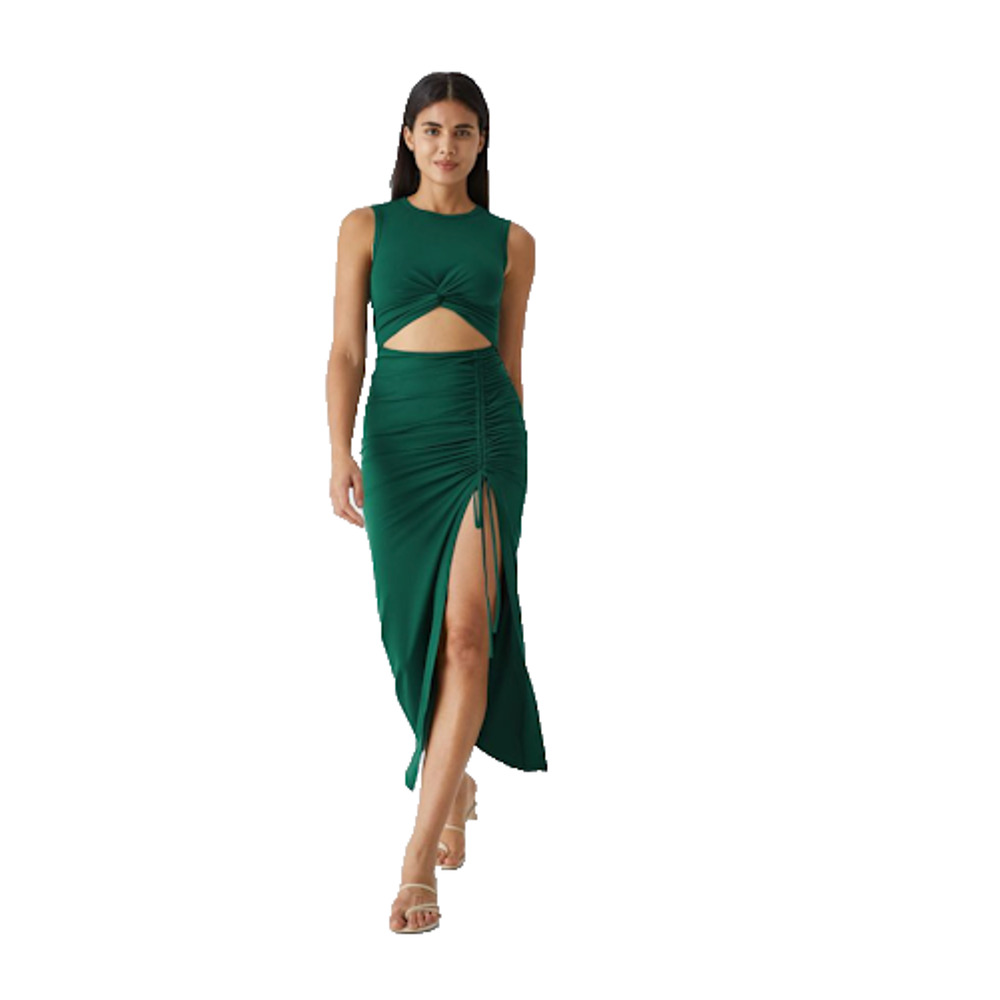 Halara Green Bodycon Cut Out Dress SIZE‎ XL Ruched Drawstring Slit Maxi Sexy